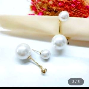 Gray pearl studs with drop jacket